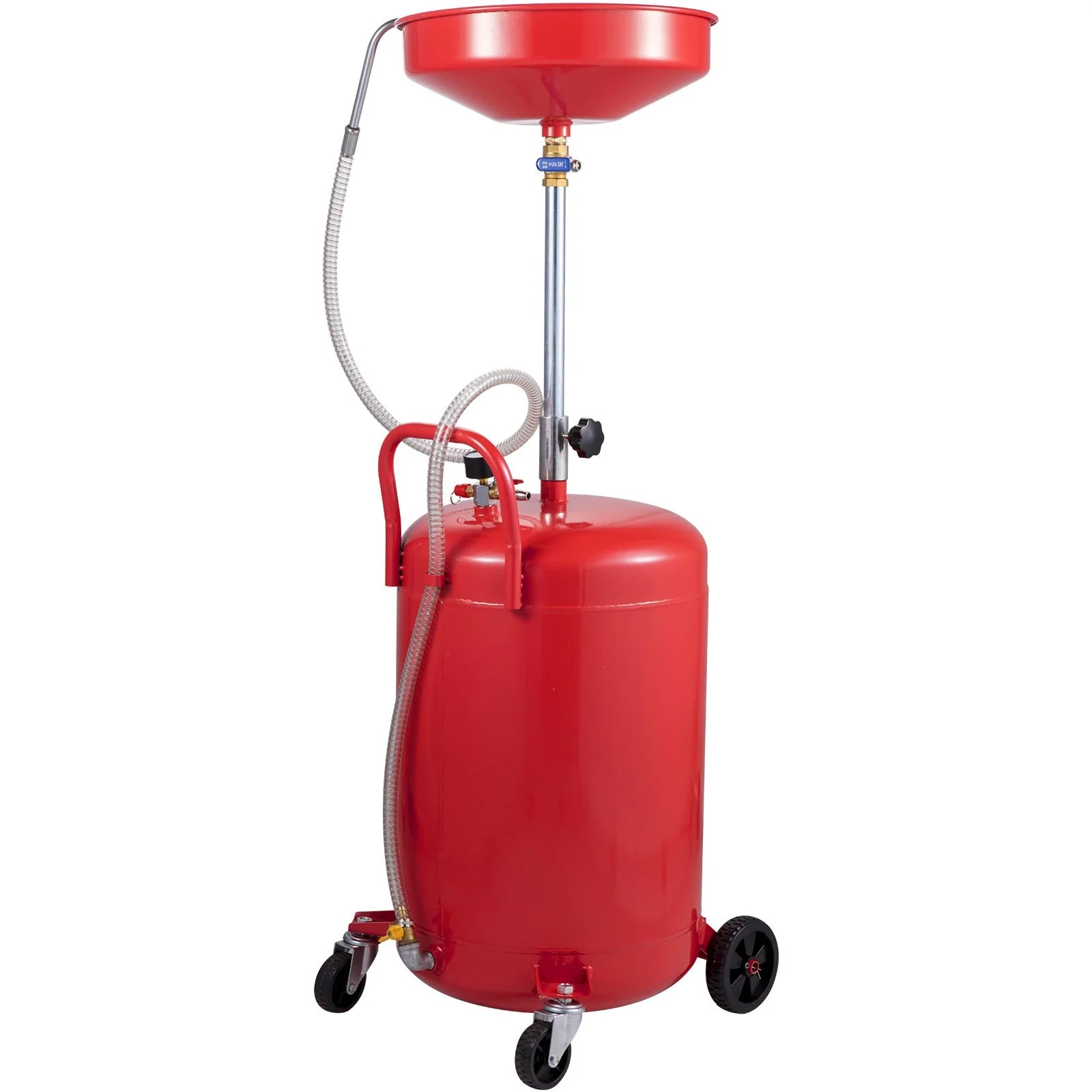 VEVOR Waste Oil Drain Tank 20 Gallon Portable Oil Drain Air Operated Drainer Oil Change, Oil Drain Container, Fluid Fuel Transfer Drainage Adjustable Funnel Height, with Wheel for Easy Oil Removal - Revved Up Tools