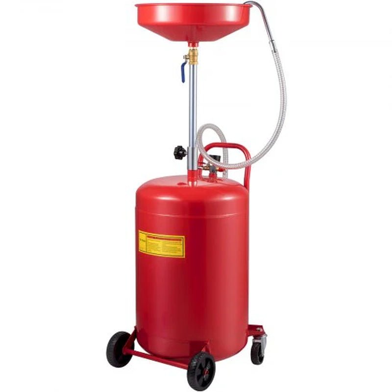 VEVOR Waste Oil Drain Tank 20 Gallon Portable Oil Drain Air Operated Drainer Oil Change, Oil Drain Container, Fluid Fuel Transfer Drainage Adjustable Funnel Height, with Wheel for Easy Oil Removal - Revved Up Tools