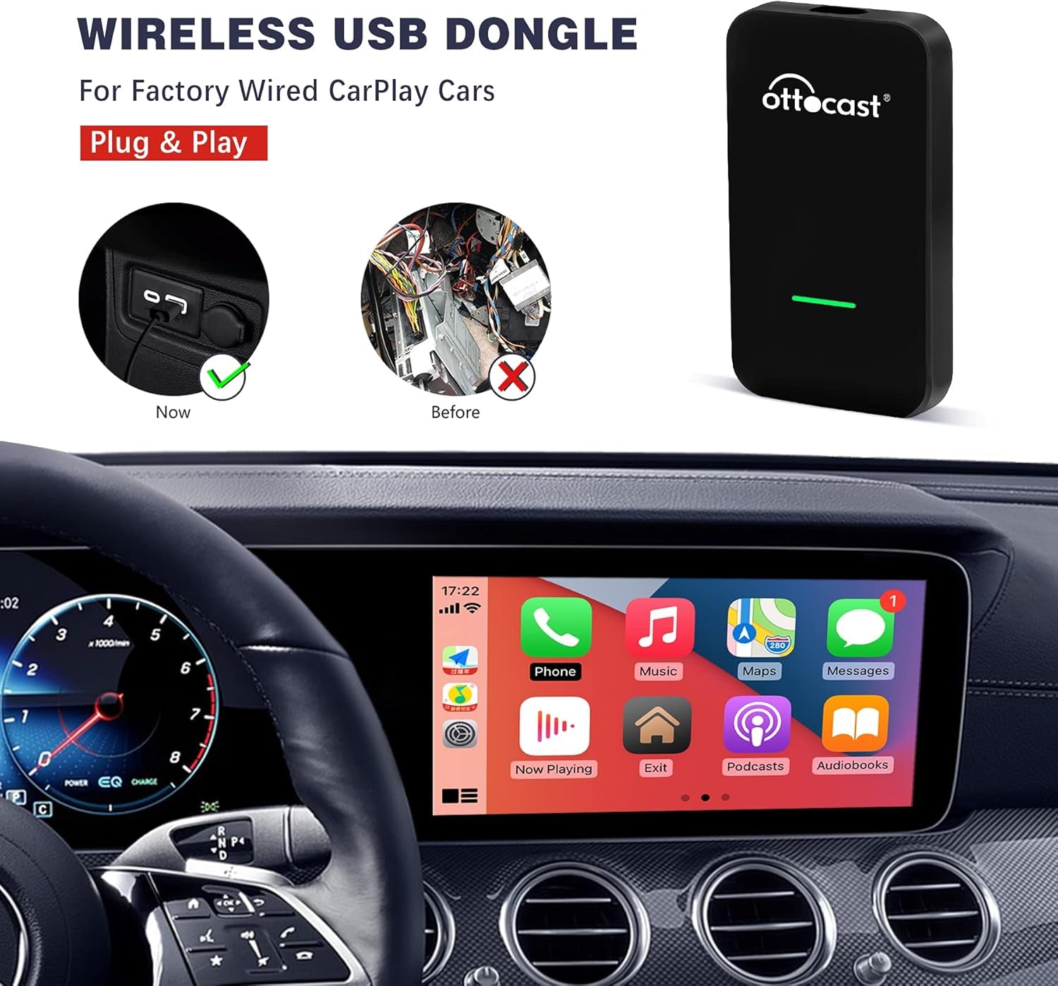Wireless Carplay Adapter U2-ONE for Cars with Factory Wired Carplay (Model Year : 2021-2022) Convert Wired to Wireless Carplay, Carplay Wireless Dongle Plug & Play with Tpye a to Type C Cable - Revved Up Tools