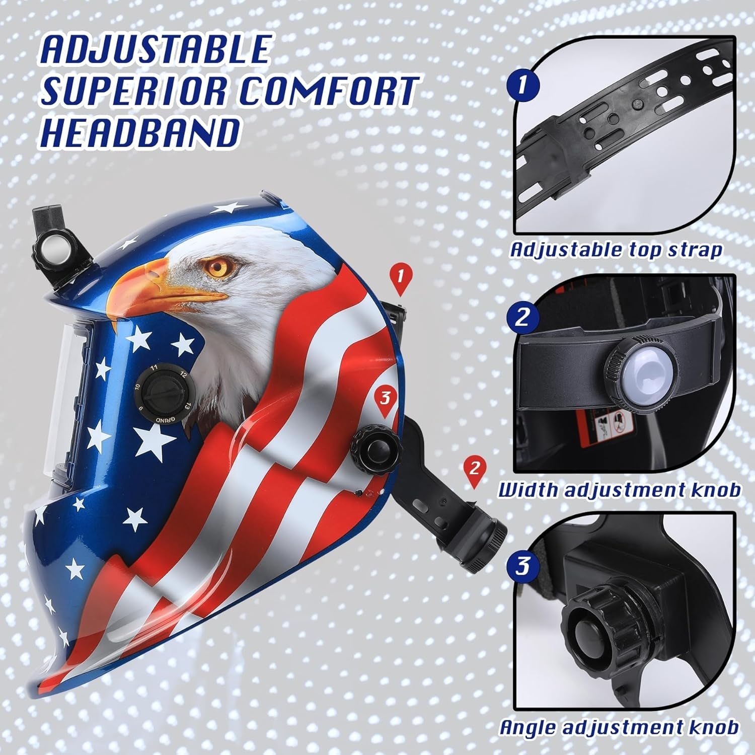 WR01B Welding Helmet Auto Darkening with LED Light Solar Powered Welder Hood with Adjustable Shade Range 4/9 - 13 for Mig Tig Arc Welding Mask (Blue Eagle II) - Revved Up Auto