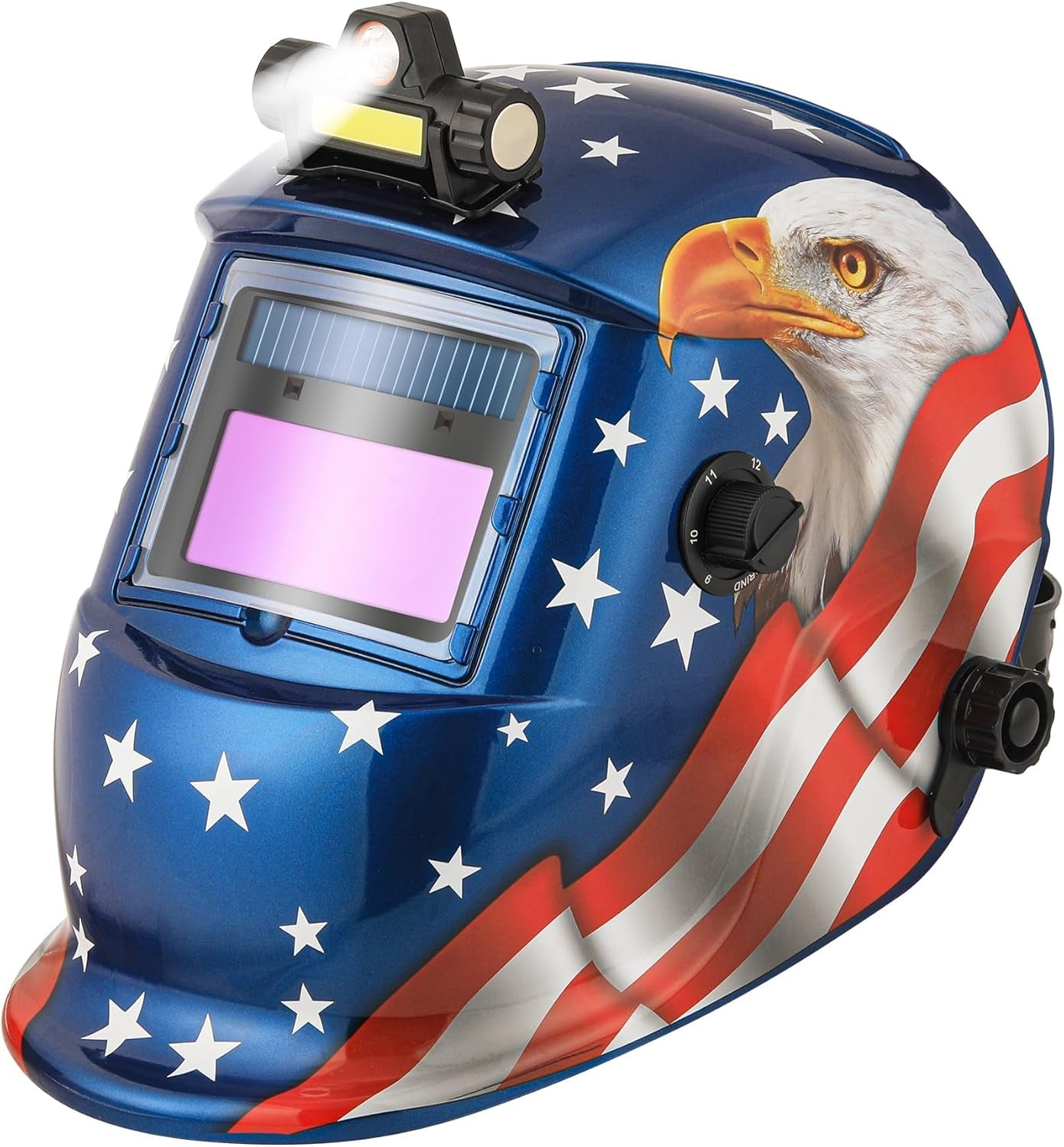 WR01B Welding Helmet Auto Darkening with LED Light Solar Powered Welder Hood with Adjustable Shade Range 4/9 - 13 for Mig Tig Arc Welding Mask (Blue Eagle II) - Revved Up Auto